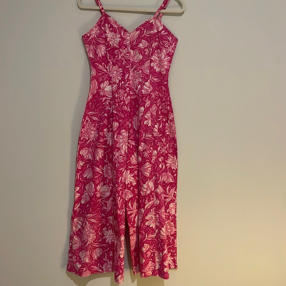 80s Vintage Pink, Floral, Wide-Leg Romper